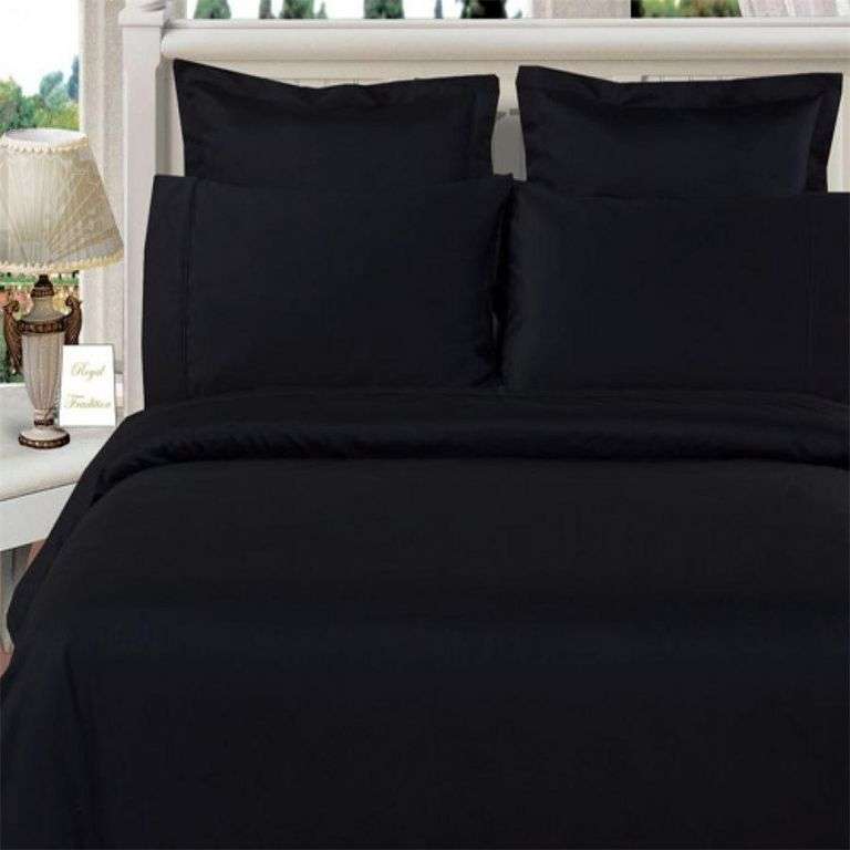 Black 6 Piece - Cotton Feel - Bed Linen - King Size- Duvet Cover Set